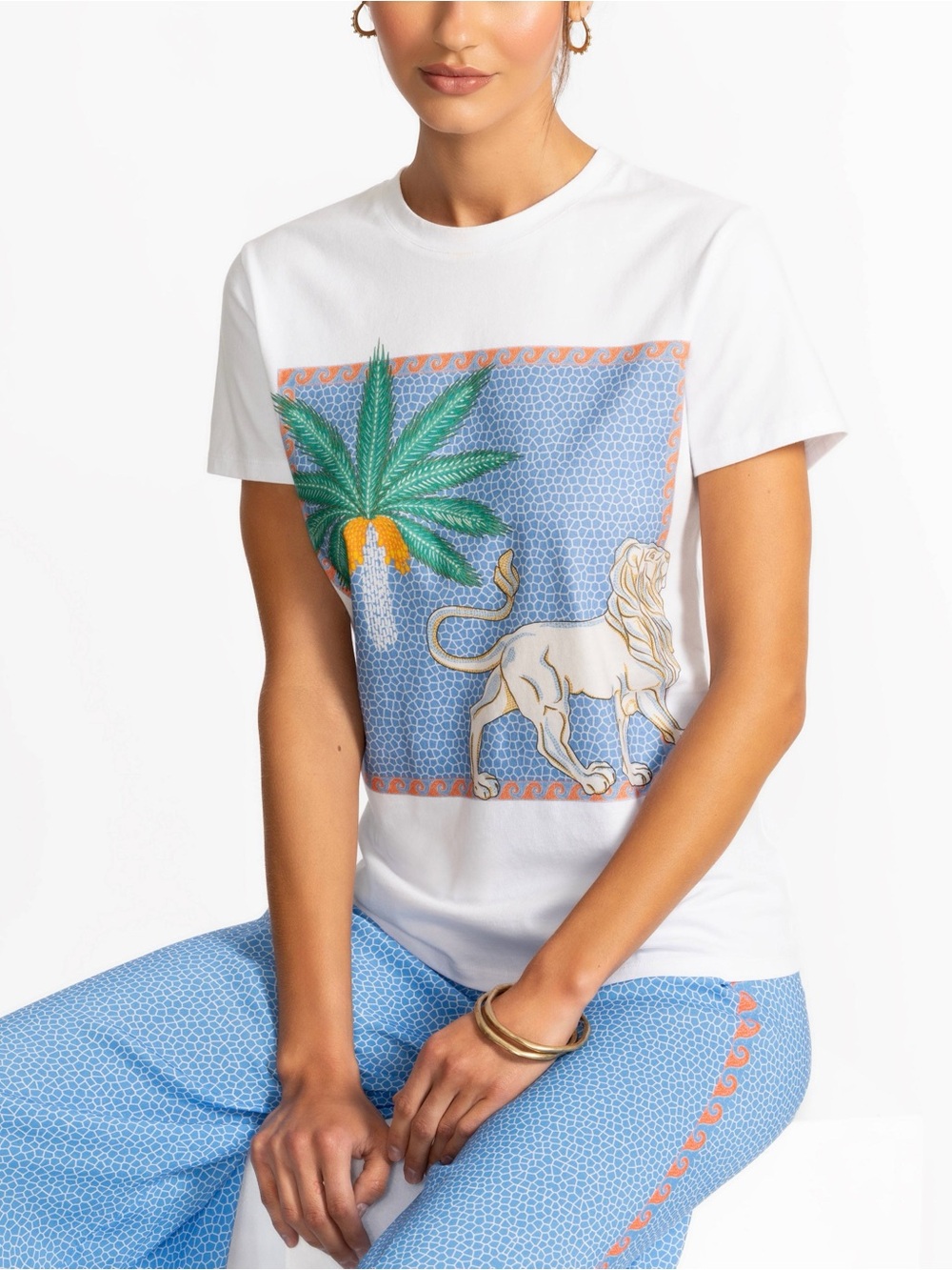 JW x Paolita Graphic T Shirt Tropical Lion Palm Print Resort Luxury Tee